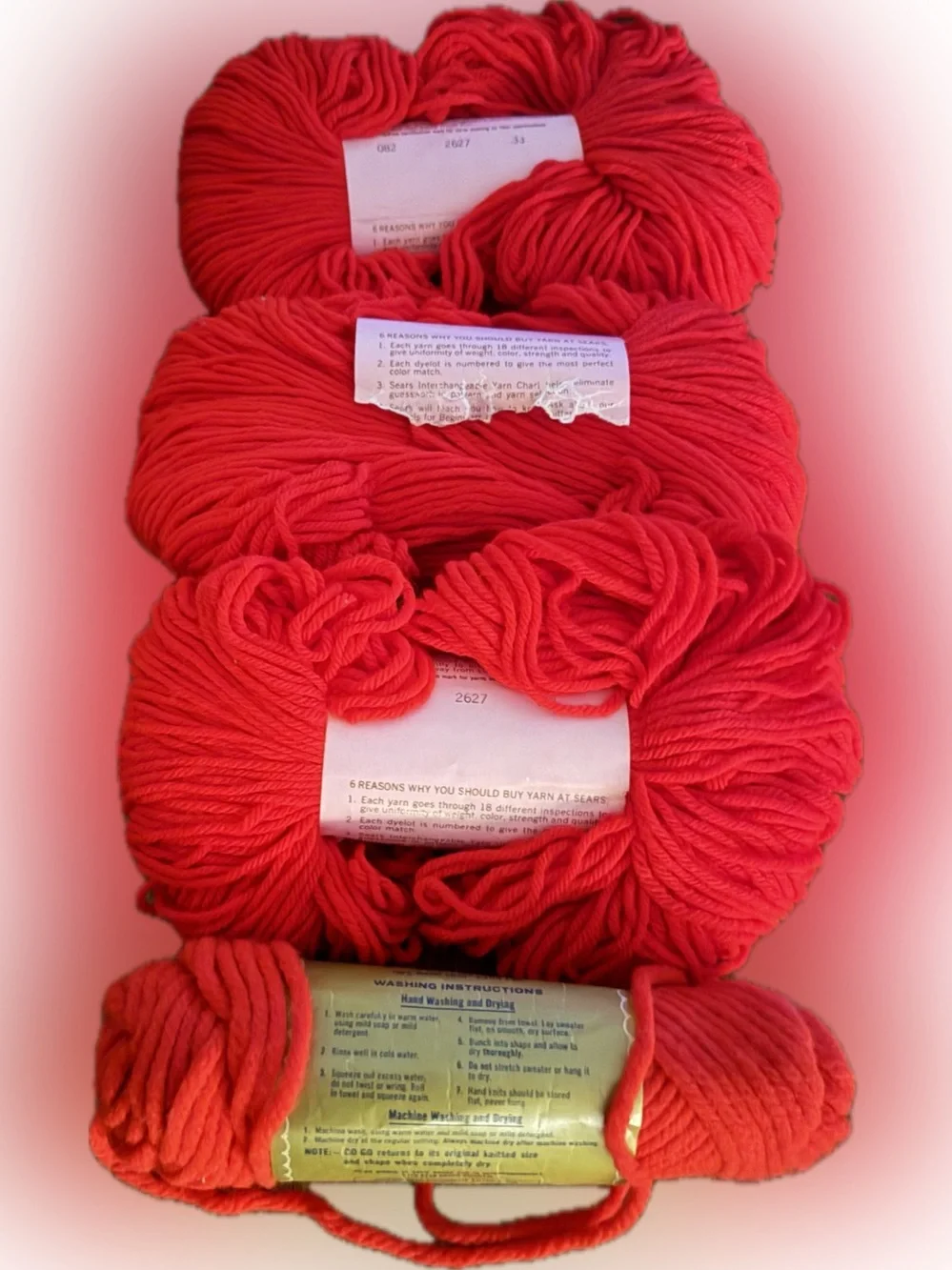 3 Vintage Sayelle 4 Ply 100% Orlon Acrylic Yarn-Worsted/Medium Weight Red